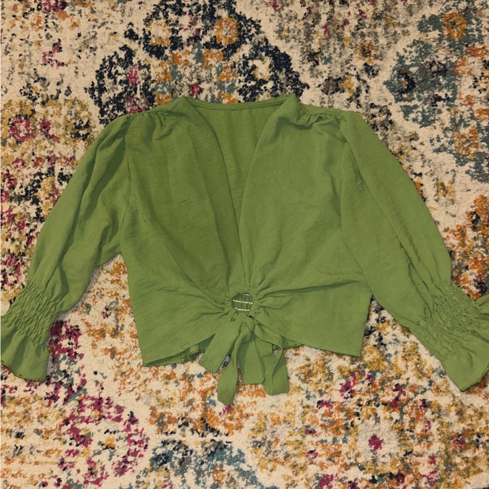 Green Women's Top with Tie Detail